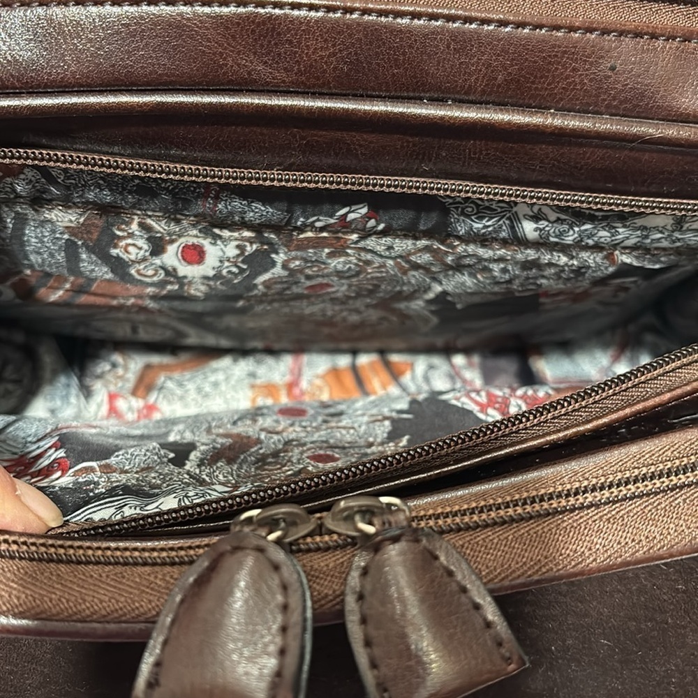 Messenger Leather Gladstone Style Bag, Sienna & Expresso Brown - Picture 7 of 13